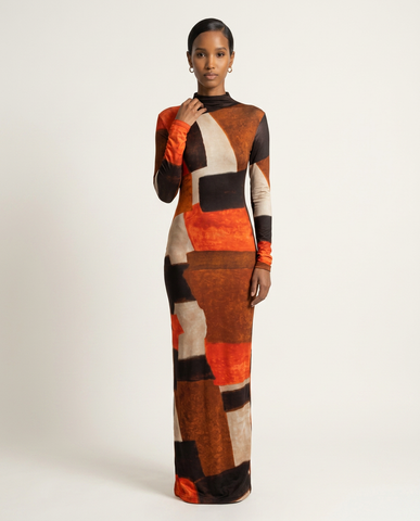 Kutula Geo-Print Mock Neck Gown