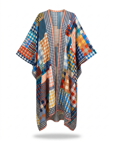 Vibrant Patchwork Kimono Maxi Dress