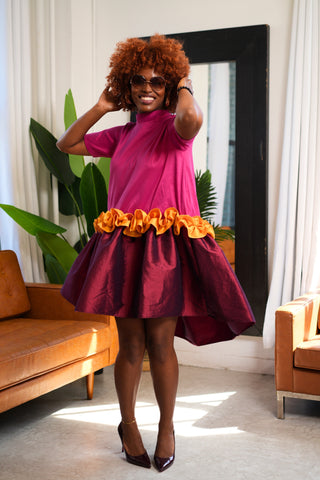 Vibrant Ruffled Taffeta Mini Dress