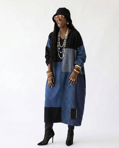 Untamed Patchwork Denim Maxi Dress