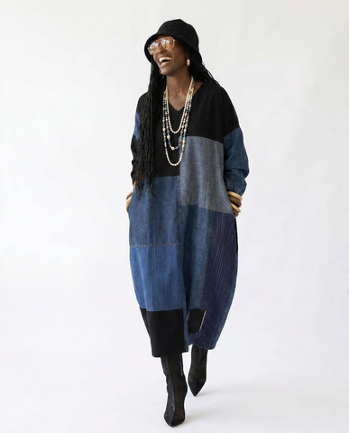 Untamed Patchwork Denim Maxi Dress