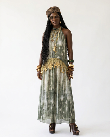 Wild Heart Feather Halter Maxi Dress