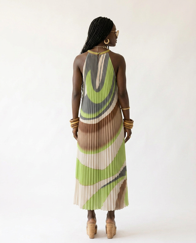 Boundless Pleated Halter Maxi Dress