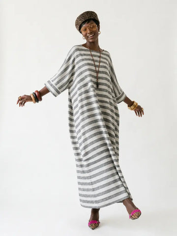 Grounded Striped Linen Maxi Dress