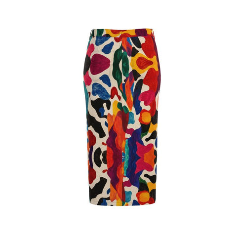 Vibrant Printed Split Denim Printed Skirt