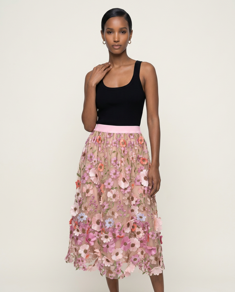 Blush Garden Appliqué Skirt Set
