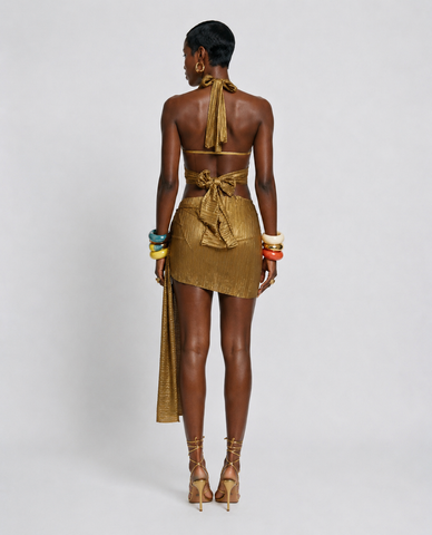 Golden Halter Cutout Swimsuit