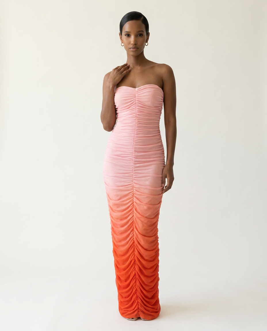 Sunset Ombre Ruched Tube Dress
