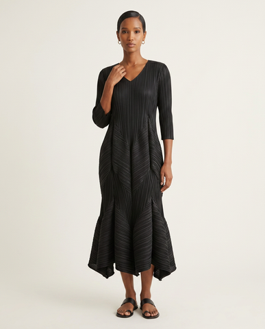 The Sculpted Plissé Midi Dress