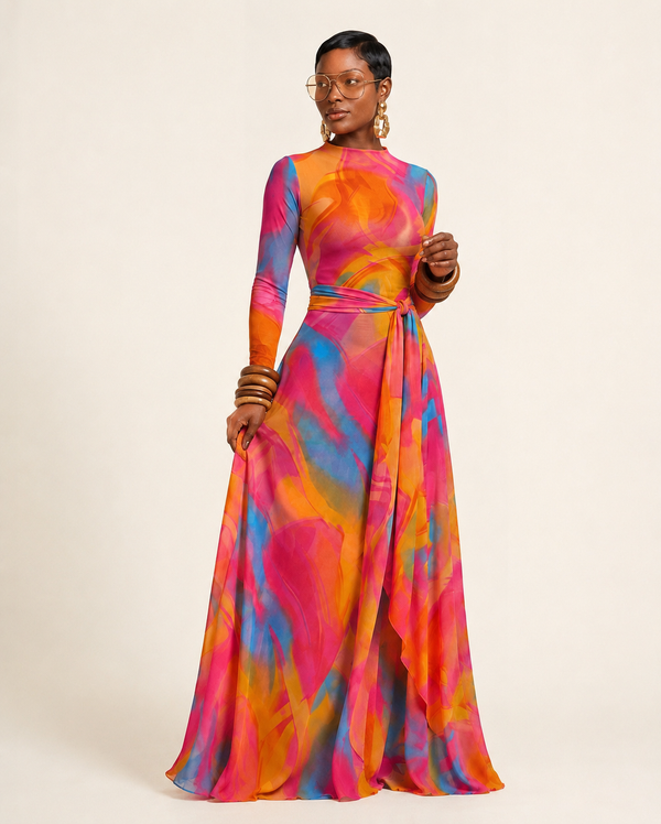 Vibrant Printed Mermaid Maxi Dress
