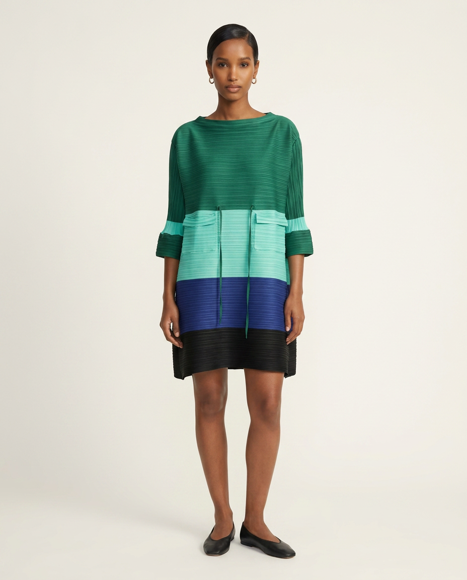 Issey Miyake-Inspired Pleated Color-Block Tunic