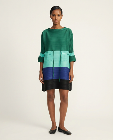 Issey Miyake-Inspired Pleated Color-Block Tunic