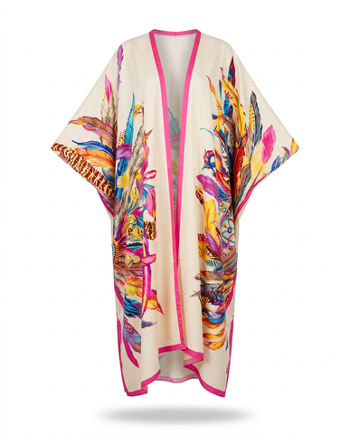 Vibrant Feather Print Kimono