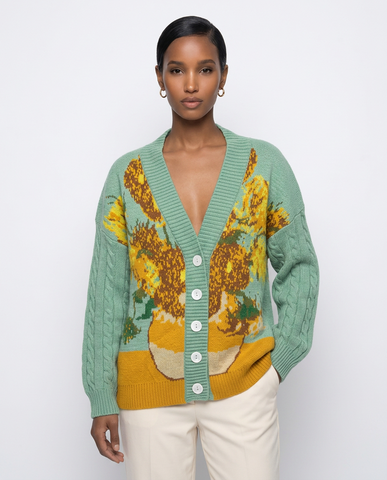 Impressionist Sunflower Knit Cardigan