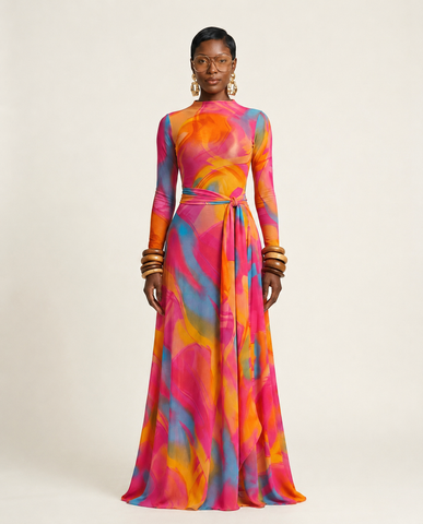 Vibrant Printed Mermaid Maxi Dress