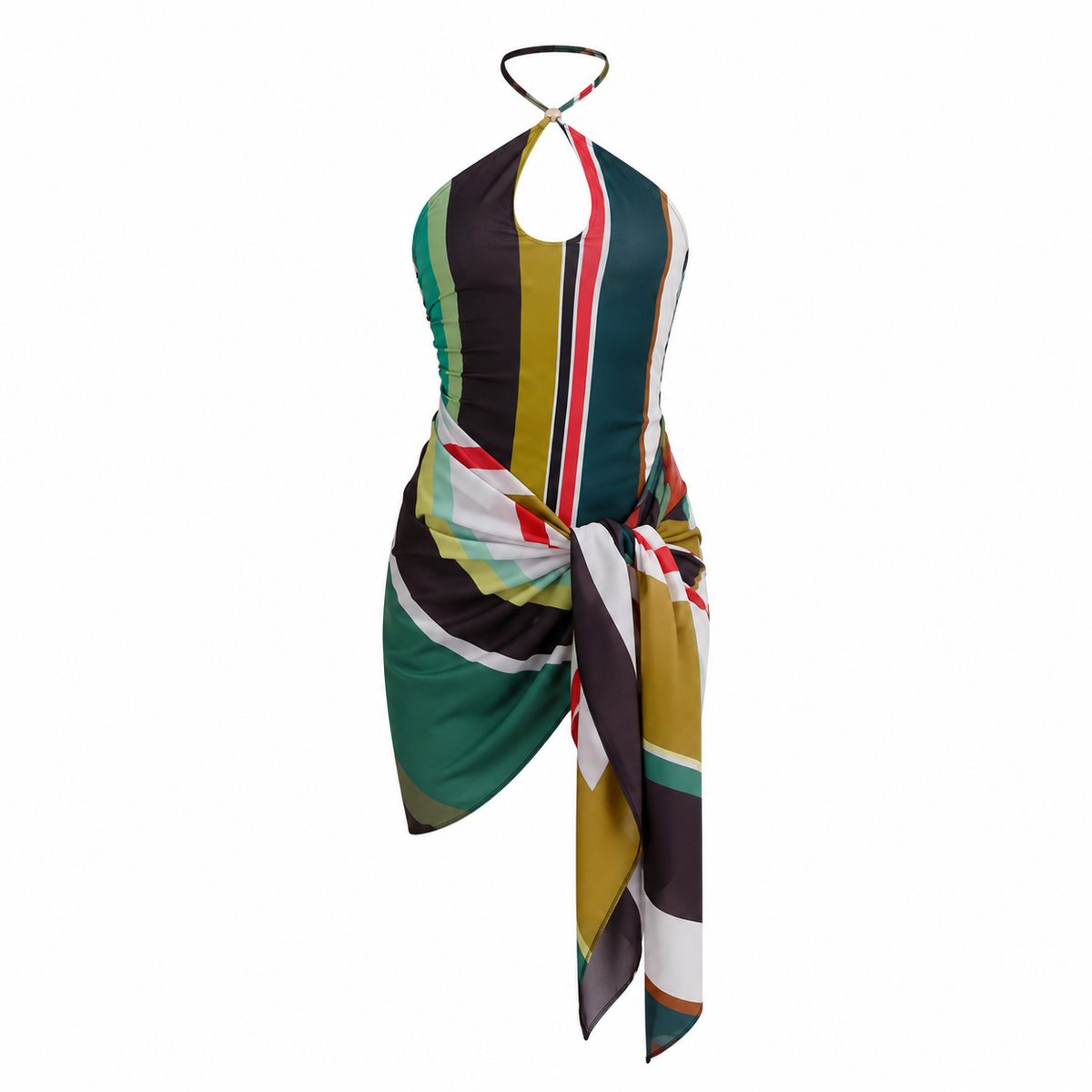 Audacious Multi-Stripe Halter Swimsuit