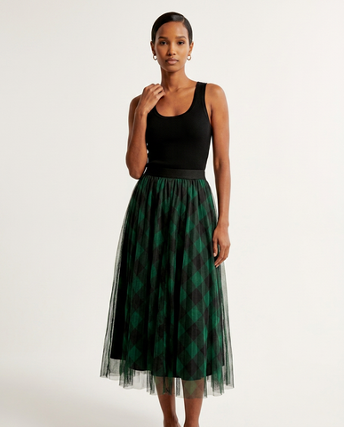 Evergreen Plaid Tulle Skirt Set