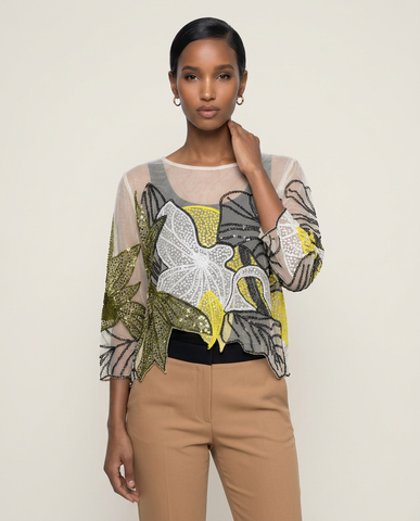 Citron & Onyx Beaded Tulle Top