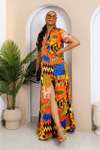Vibrant Printed Silk Kaftan Dress