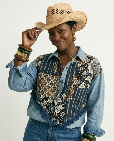Free Spirit Patchwork Denim Blouse