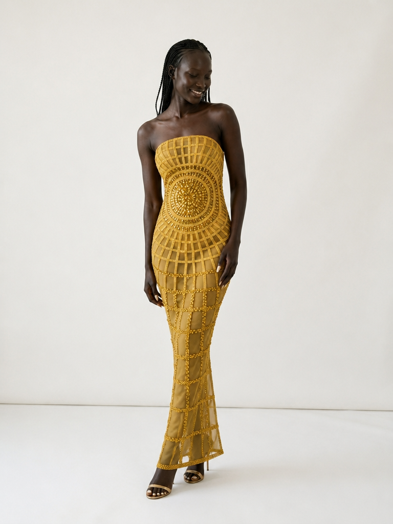 Black & Gold Sequin Maxi Dress