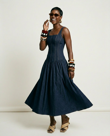 Free Spirit Denim Corset Midi Dress