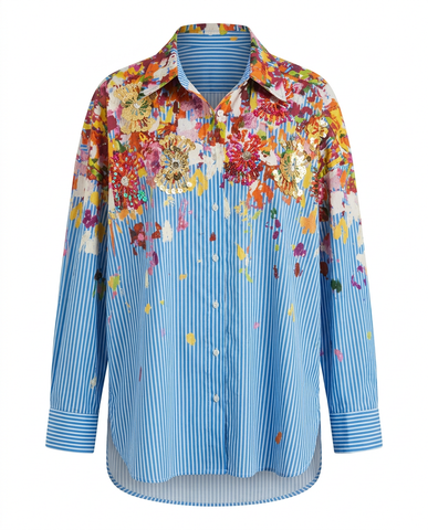 Spirited Striped Floral Blouse