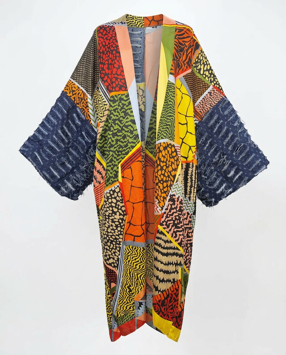 Vibrant Patchwork Denim Kimono
