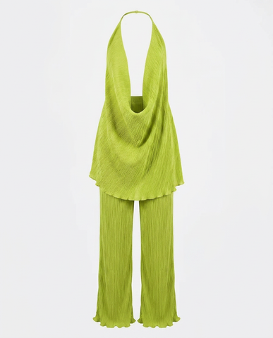 Vibrant Halter Wide-Leg Two-Piece Set