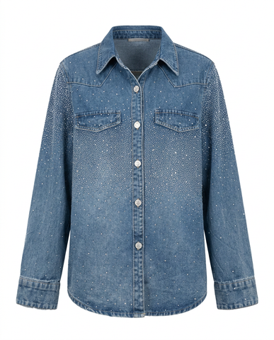 Radiant Rhinestone Denim Shirt