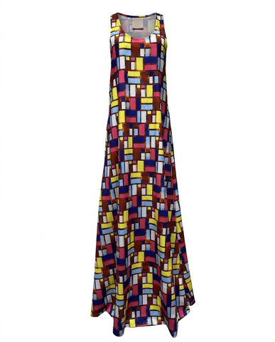 Vibrant Geometric Print Maxi Dress