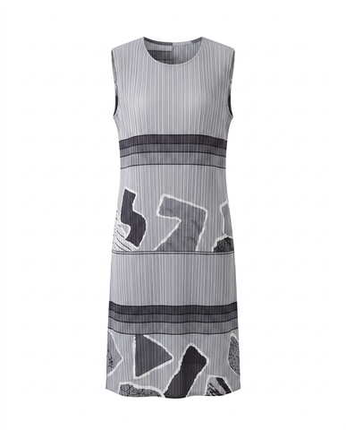 Vibrant Geometric Pleated Midi Dress