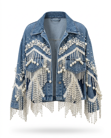 Wild Heart Pearl Tassel Denim Jacket