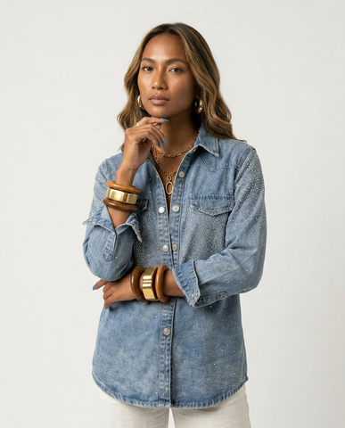 Radiant Rhinestone Denim Shirt