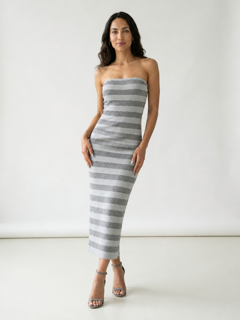 Stripe Strapless Gown