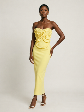 Onyx Ruffle Strapless Gown