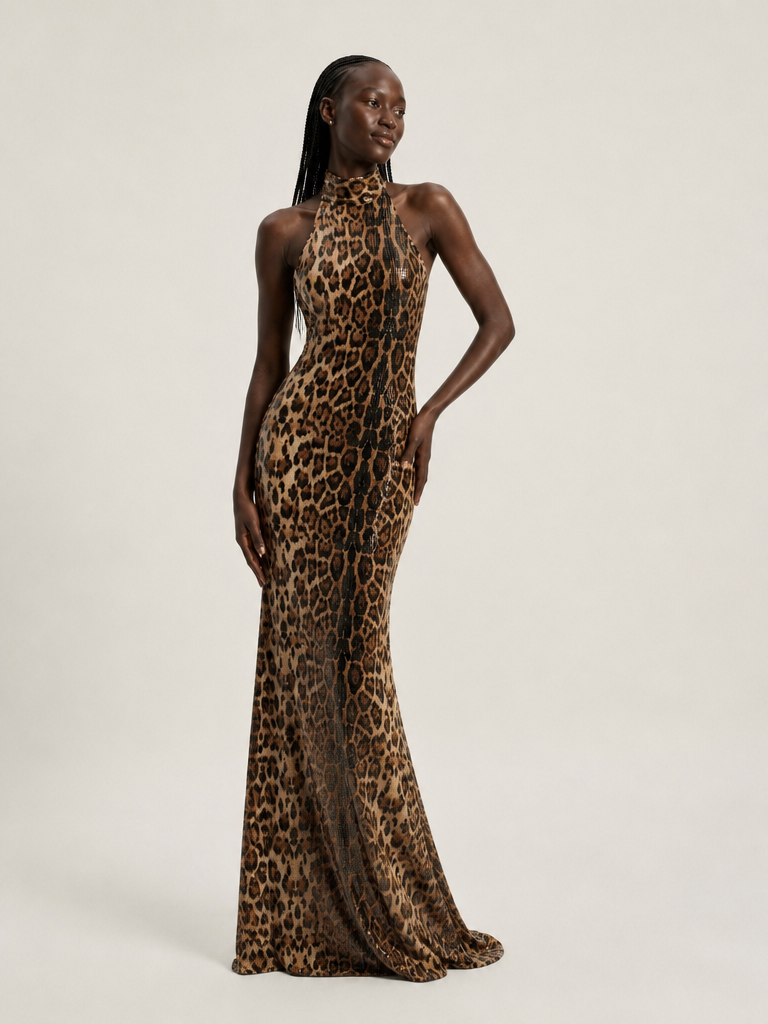 Bronze Leopard Sequin Gown