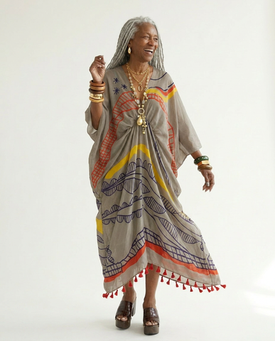 Wanderlust Graffiti Print Tassel Kaftan