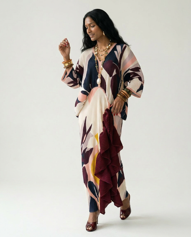 Ethereal Pleated Ruffle Maxi Kaftan