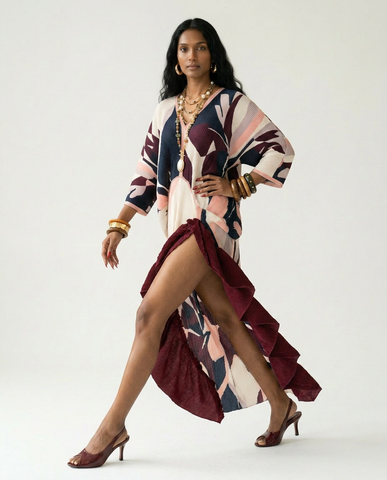 Ethereal Pleated Ruffle Maxi Kaftan