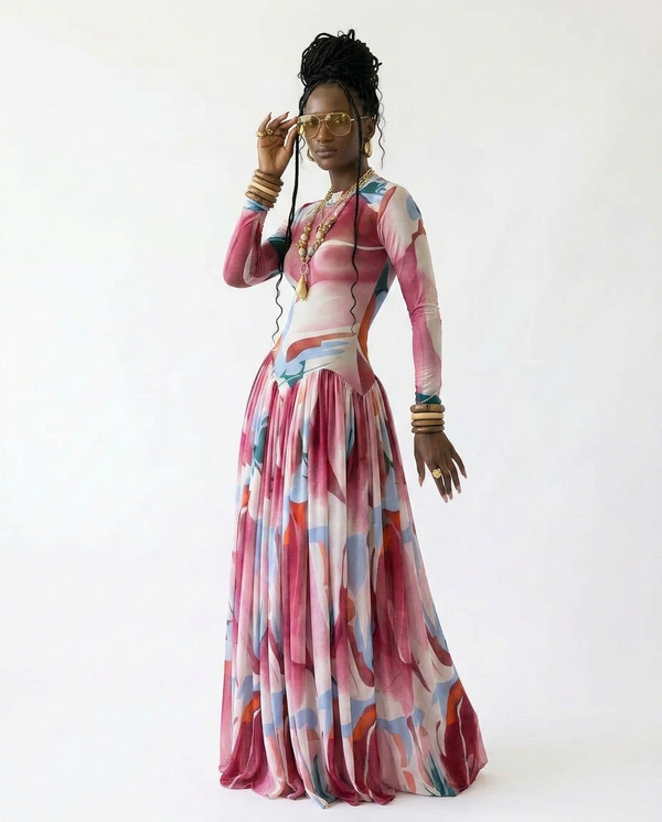 Abundant Printed Pleated Maxi Dress