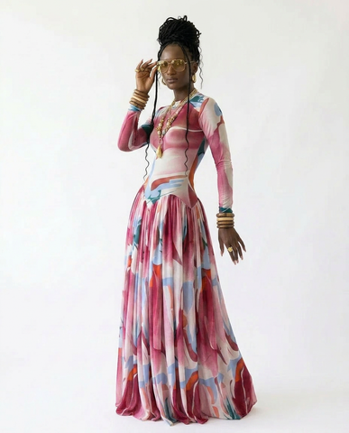 Abundant Printed Pleated Maxi Dress