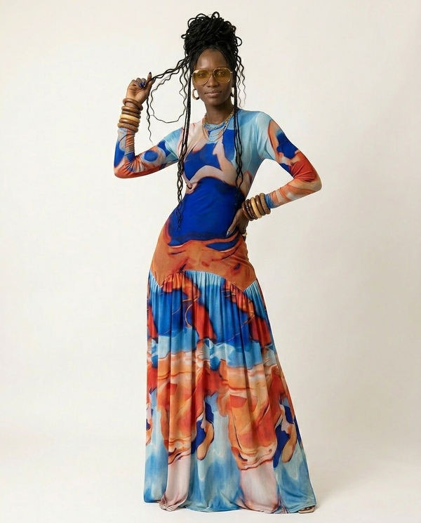 Vibrant Tie-Dye Pleated Maxi Dress