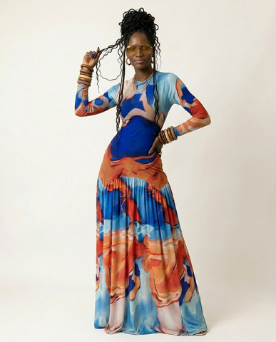 Vibrant Tie-Dye Pleated Maxi Dress