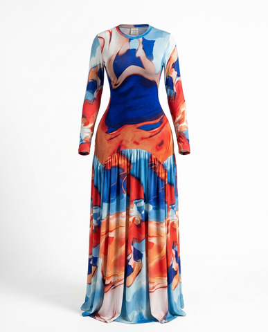 Vibrant Tie-Dye Pleated Maxi Dress