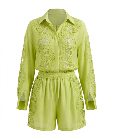 Vibrant Lace Spliced Two-Piece Set