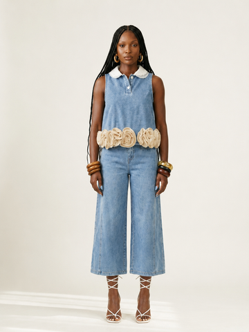 Worthy Floral Denim Vest