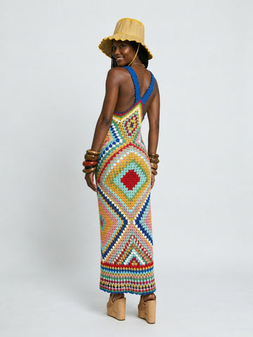 Vibrant Crochet Knit Maxi Dress