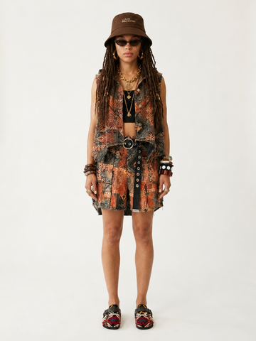 Daring Printed Denim Vest