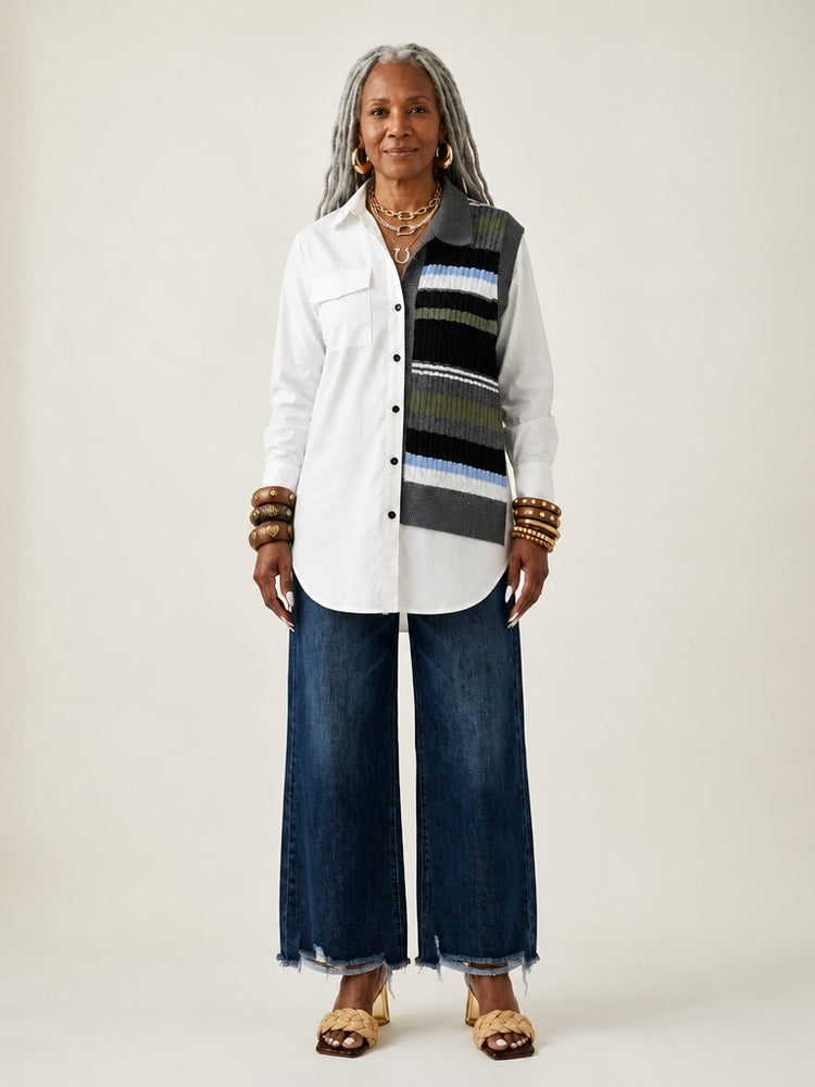 Unique Patchwork Knit Long Blouse